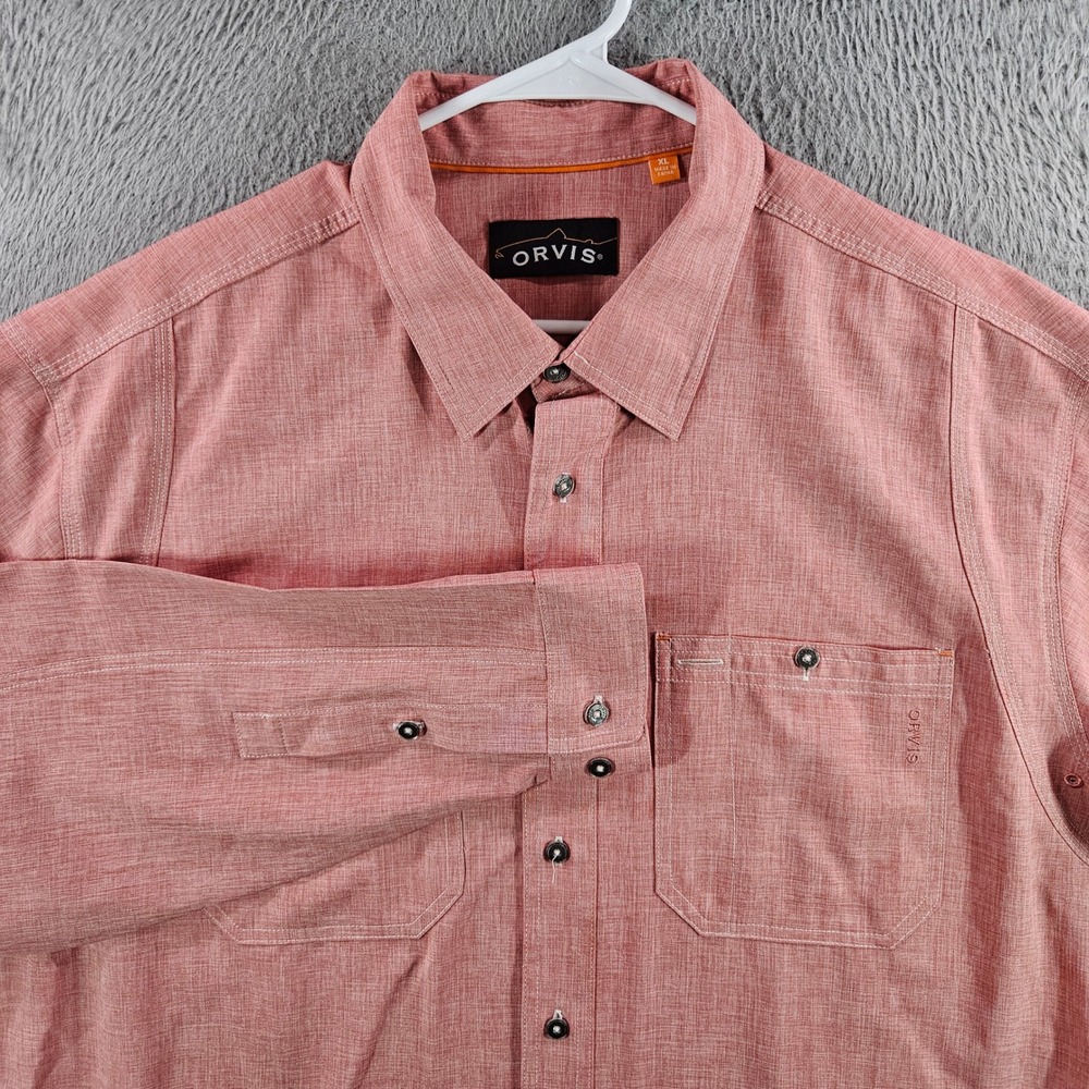 Orvis Mens XL Salmon Pink Long Sleeve Button Down Outdoor Shirt